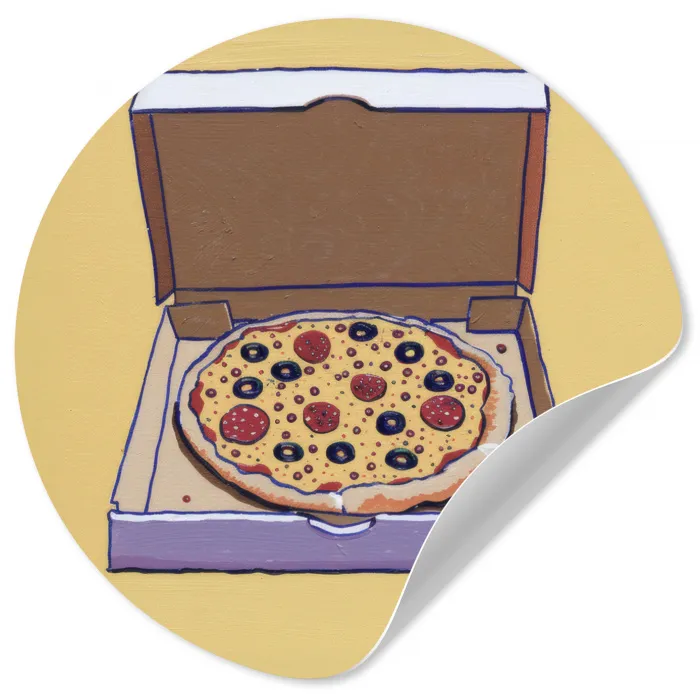 Pizza - Doos - Salami - Illustratie Wandcirkel behangsticker klein -3d