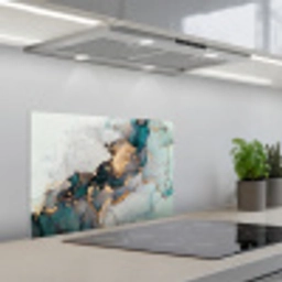 Marmer print - Goud - Blauw keuken achterwand spatscherm klein -3d_schuin