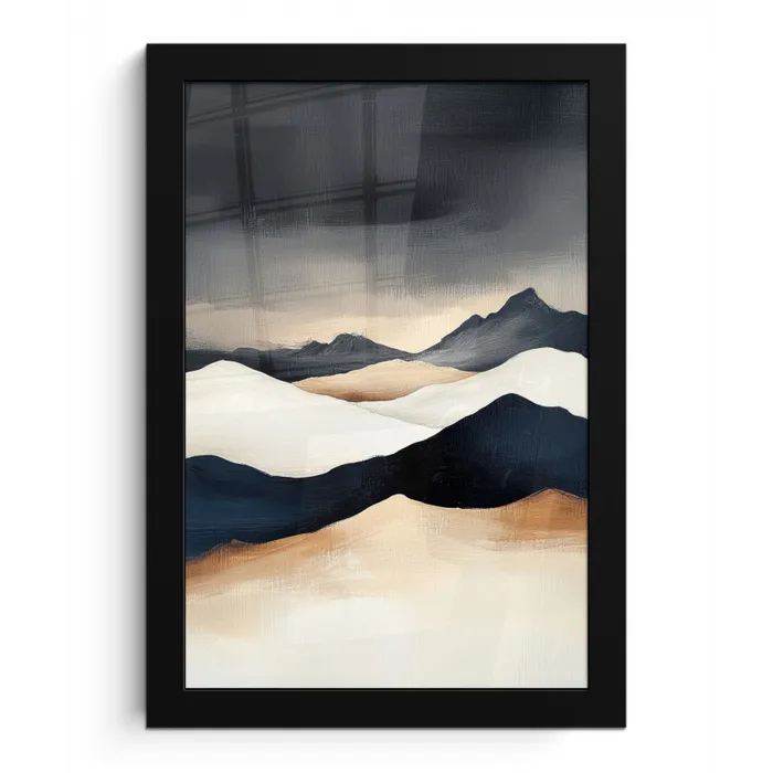 Bergen - Donkerblauw - Landschap fotolijst zwart zonder passe partout klein -3d