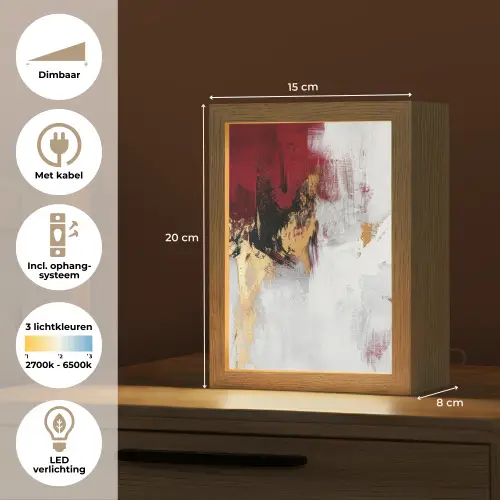 Rood - Marmer - Abstract - Goud - Modern Light Box met kabel (Tafellamp) klein -USP_NL