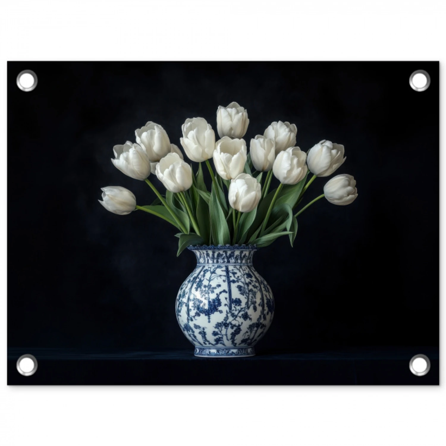 Wit - Bloemen - Tulpen - Vaas tuinposter los doek klein -3d