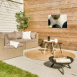 Vlakken - Abstract - Beige - Cirkels Tuinposter op houten frame 2 cm dik klein -sfeer2