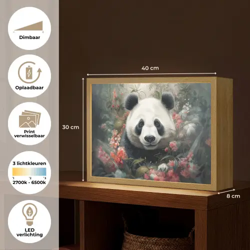 Panda - Wilde dieren - Bloemen - Natuur Light Box met batterij (Wandlamp) middel -USP_websiteoverzichtNL
