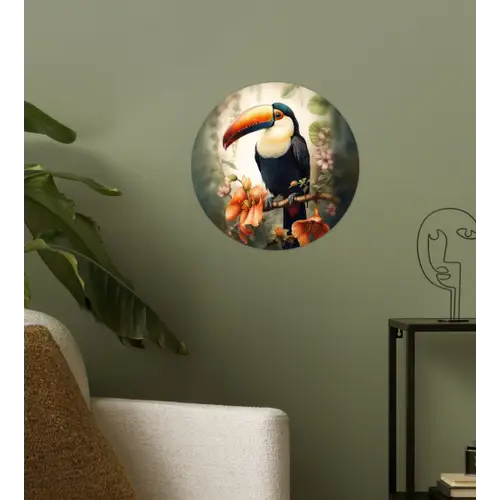Toekan - Vogel - Bloemen - Planten Wandcirkel behangsticker klein -sfeer2