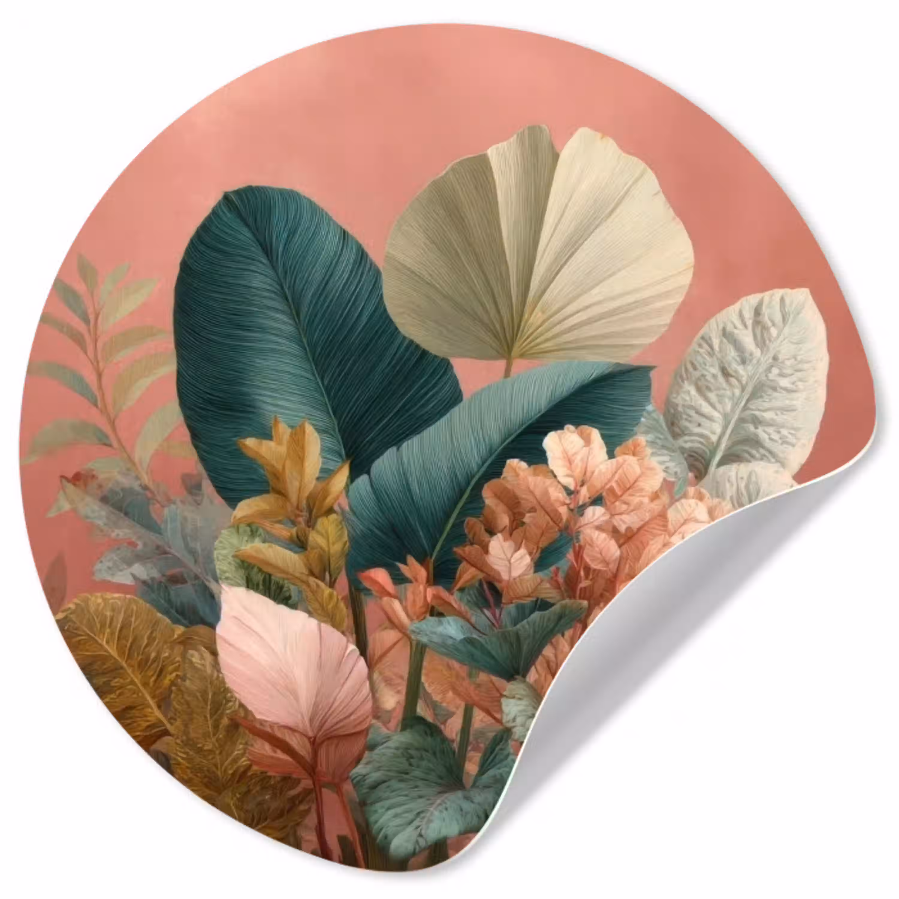 Tropische bladeren - Bloemen - Roze - groen Wandcirkel behangsticker klein -3d