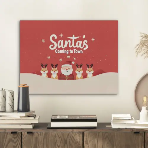 Illustratie - Kerstman - Rendieren - Rood PET vilt klein -sfeer1