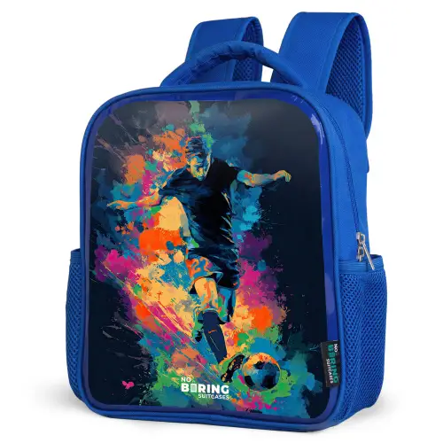 Neon - Voetballer - Kleurrijk Kinderrugzak - Blauw middel -schuin