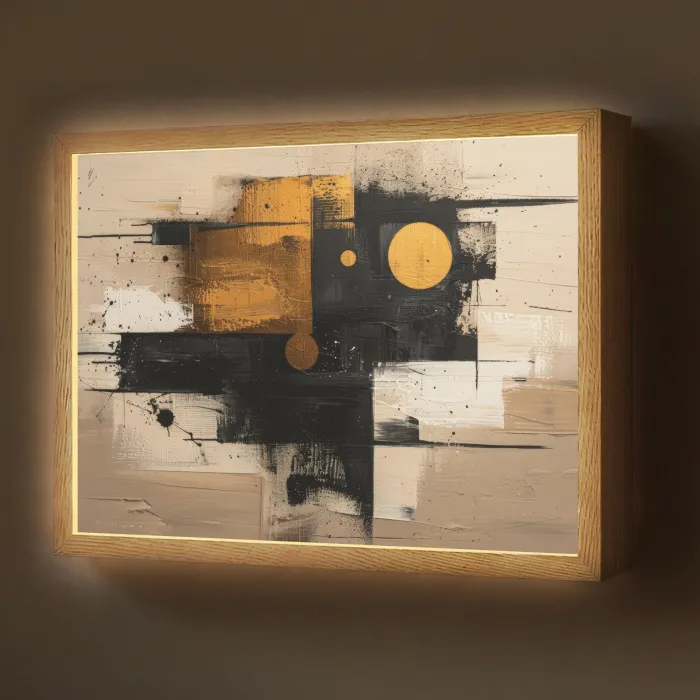 Abstract - Zwart - Goud - Modern Light Box met batterij (Wandlamp) middel -z3d_website