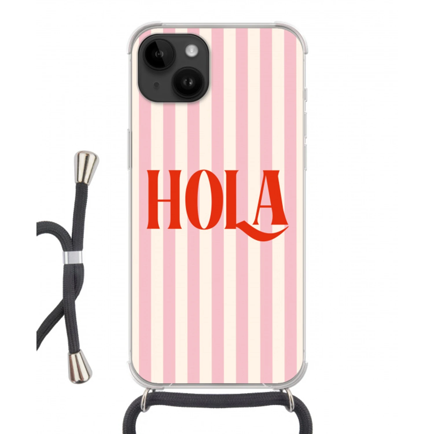 Hola - Quote -  Strepen - Pastel - Roze - Rood - Wit Crossbody Case iPhone 14 middel -3d