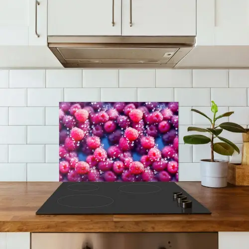 Frambozen - Waterdruppels - Vruchten keuken achterwand spatscherm klein 900 -sfeer2