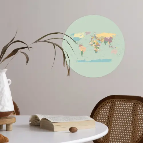 Wereldkaart - Realistisch - Kaart Wandcirkel behangsticker klein -sfeer3