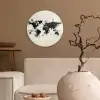 Wereldkaart - Zwart - Inkt Wandcirkel kunststof plaat 5mm dik klein -sfeer1