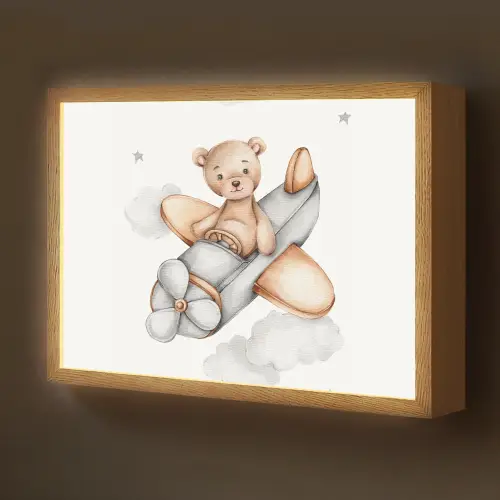 Beer - Vliegtuig - Sterren - Kinderen Light Box met batterij (Wandlamp kind) middel -z3d_website
