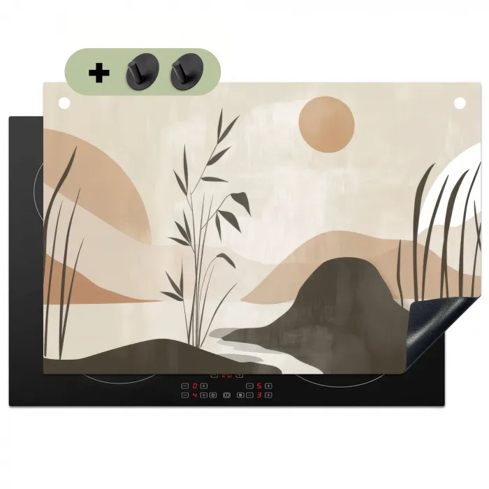Japandi - Landschap - Beige Inductie beschemer met haakjes klein -3d