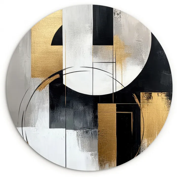 Abstract - Goud - Zilver - Vormen - Aesthetic Wandcirkel kunststof plaat 5mm dik klein -3d