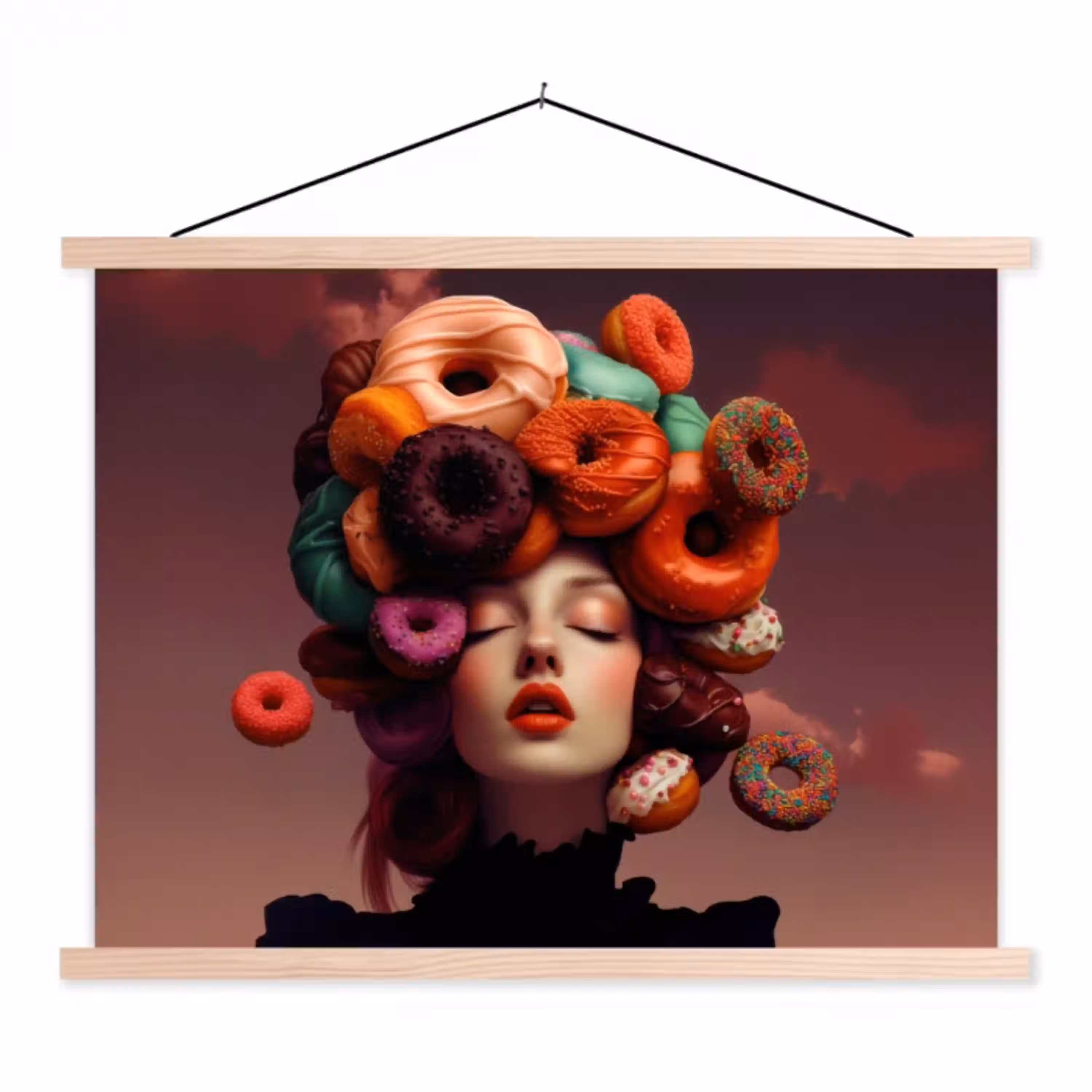 Vrouw - Donuts - Kleurrijk textielposter latten blank klein -3d