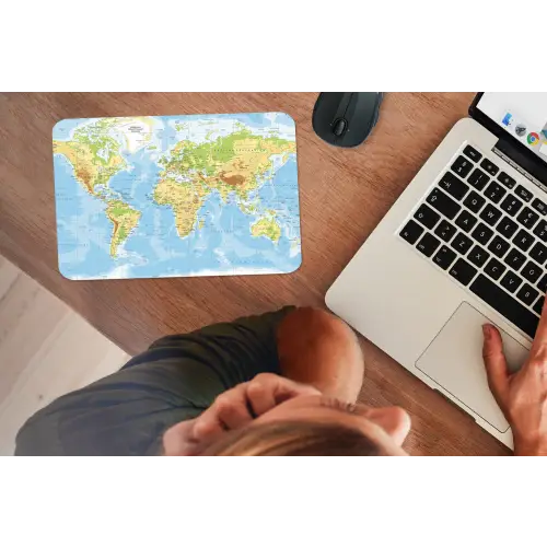 Wereldkaart - Staatkundig - Blauw - Aarde - Educatief muismat rubber klein -laptop
