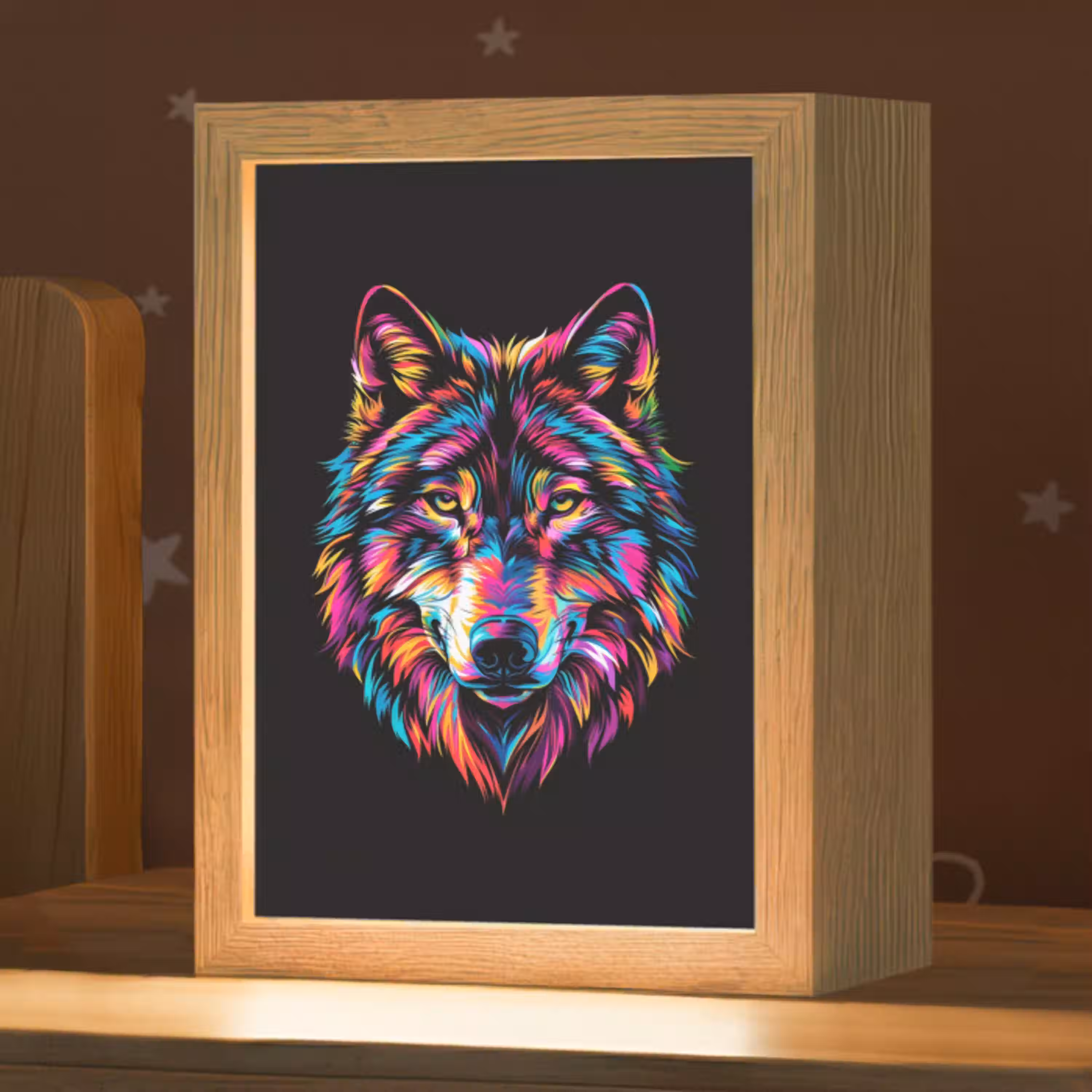 Wolf - Kleurrijk - Zwart - Dieren - Neon Light Box met kabel klein -zzz_3d_website