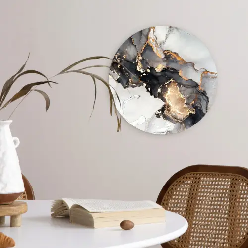 Marmer - Goud - Abstract - Zwart Wit - Luxe Wandcirkel kunststof plaat 5mm dik klein -sfeer4