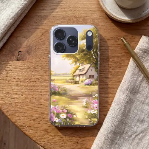 Huisje - Hout - Bloemen Telefoonhoesje iPhone 17 Pro klein -sfeer1