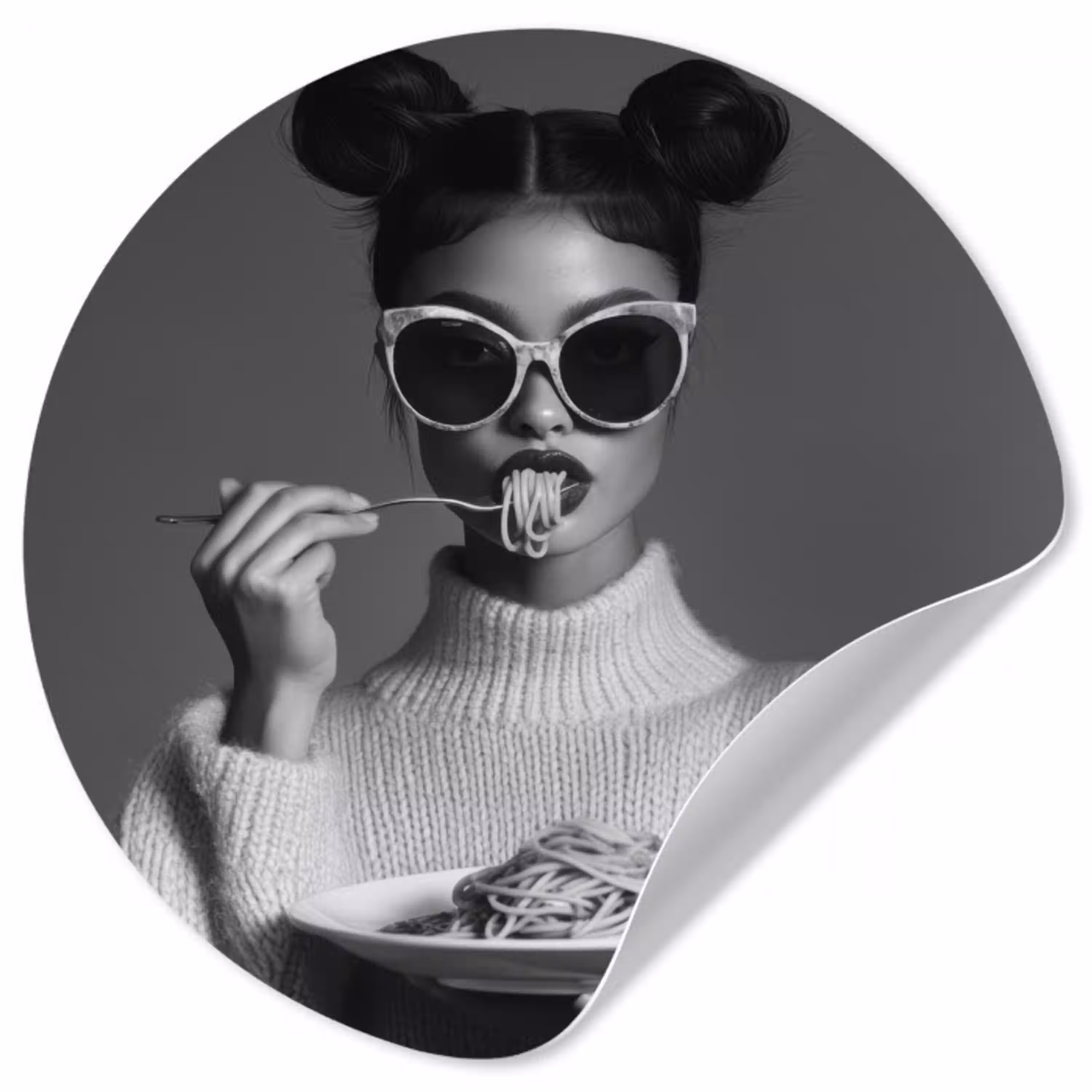 Vrouw - Pasta - Zonnebril Wandcirkel behangsticker klein -3d