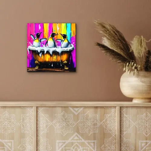 Pinguïns - Badkuip - Kleurrijk - Schuim aluminium wit klein -sfeer4