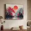 Rode zon - Rivier - brug - Bomen Textielframe zwart klein -sfeer3