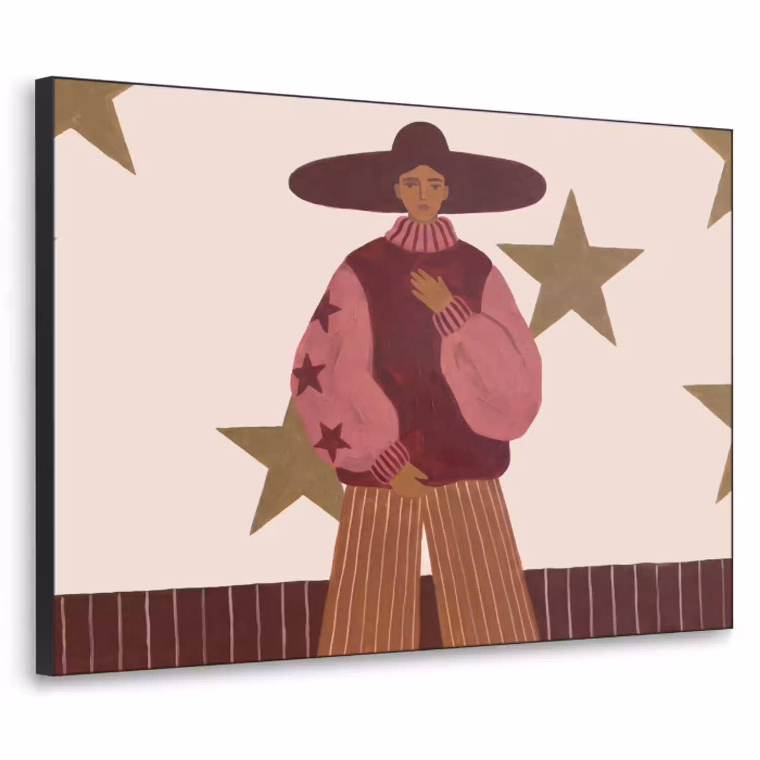 Vrouw - Hoed - Abstract - Modern - Portret Textielframe zwart klein -3d