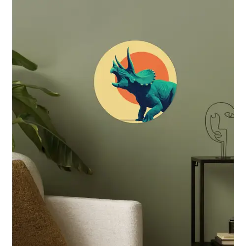Triceratops - Cirkel - Oranje - Hoorns Wandcirkel behangsticker klein -sfeer2