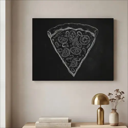 Pizzapunt - Toppings - Krijttekening Textielframe zwart klein -sfeer2