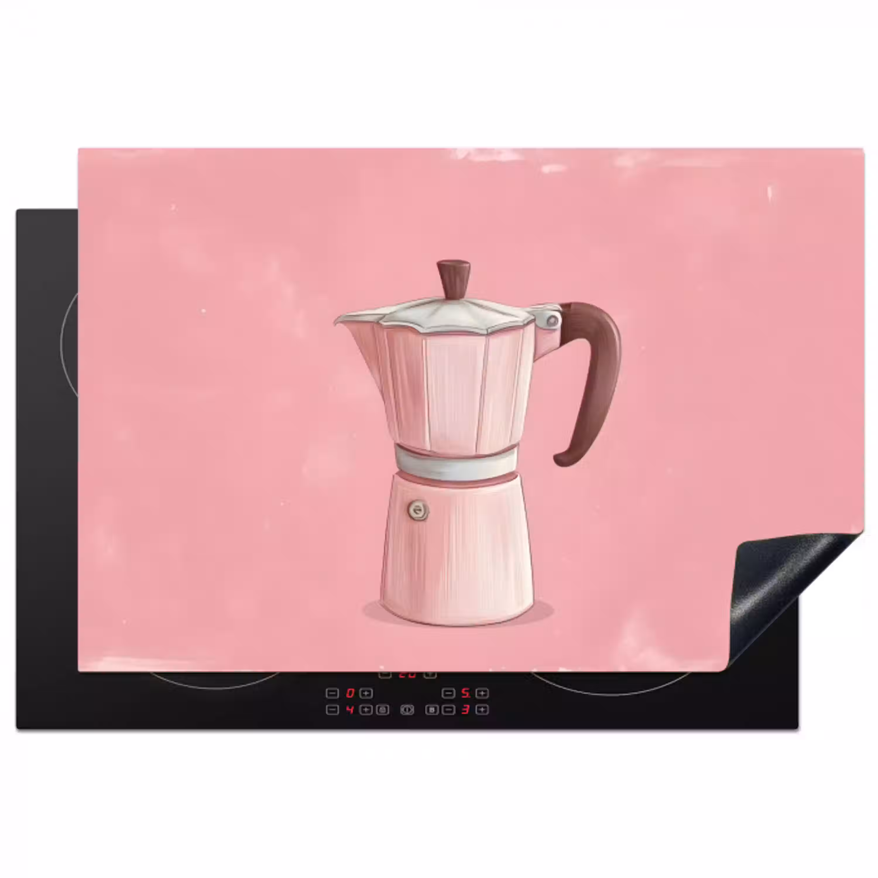 Roze - Mokkapot - Illustratie - Koffie Inductie beschermer vinyl 3mm klein -3d
