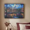 Grachten Amsterdam - Huizen - Stad - Kleurrijk Textielframe - compleet frame klein -sfeer1