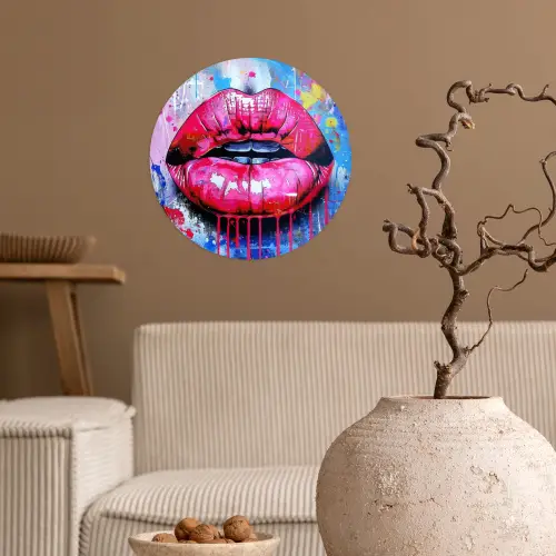 Graffiti - Lippen - Felroze - Geschilderd Wandcirkel behangsticker klein -sfeer1