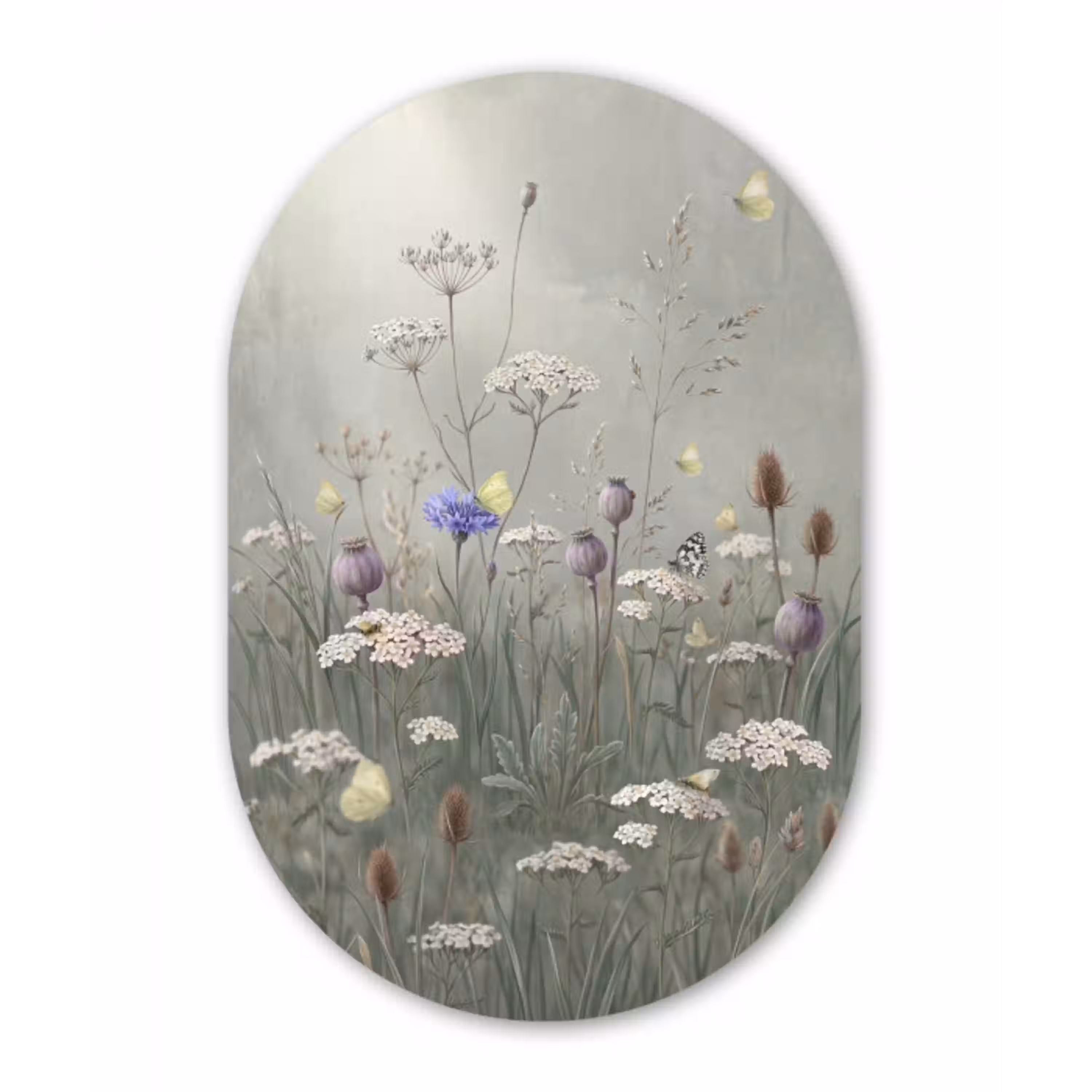 Vlinders - Wildbloemen - Illustratie - Kleurrijk Wandcirkel Ovaal Aluminium middel -3d
