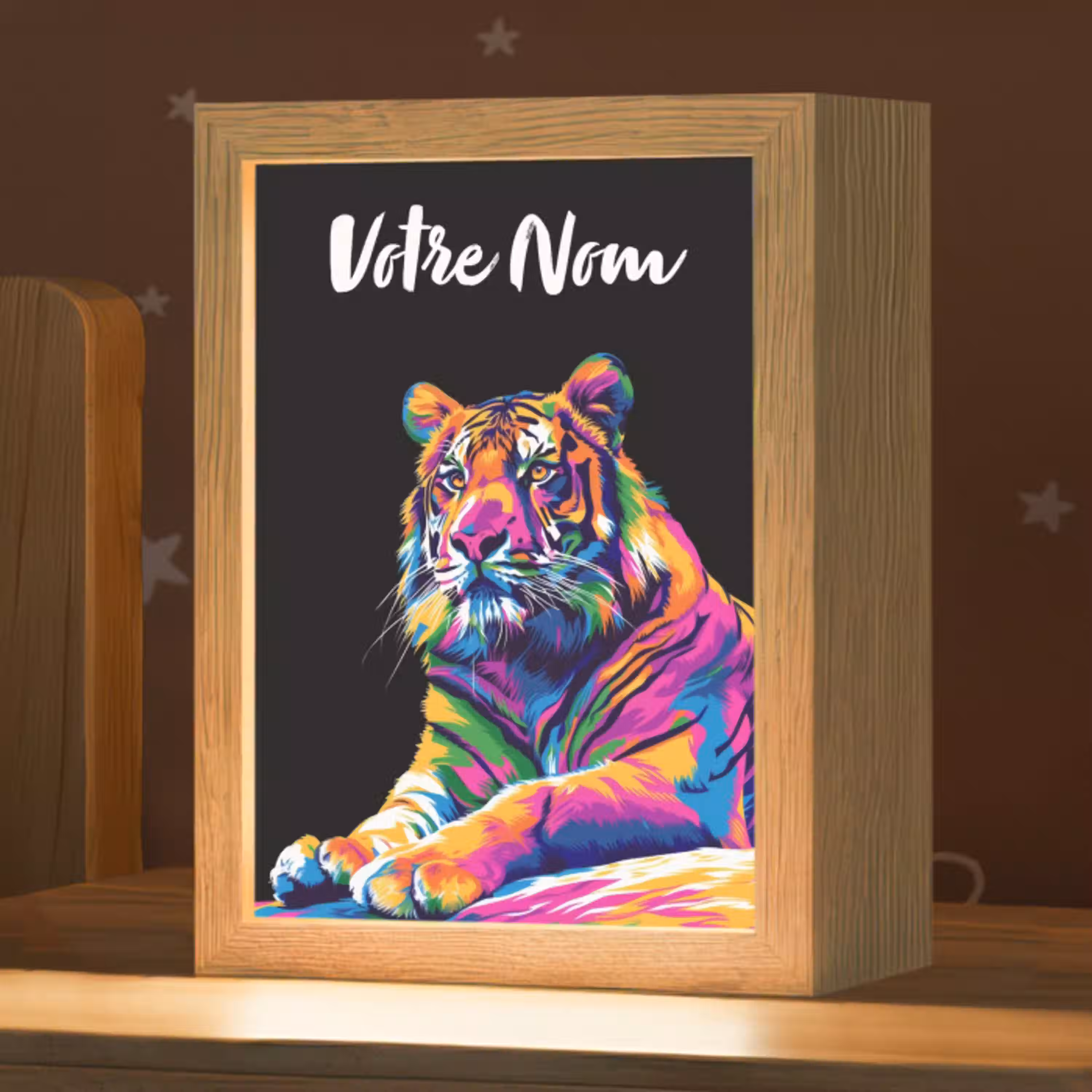 Tijger - Kleurrijk - Dieren - Zwart - Neon Light Box met kabel (Kinderlampje) klein -zzz_3d_website