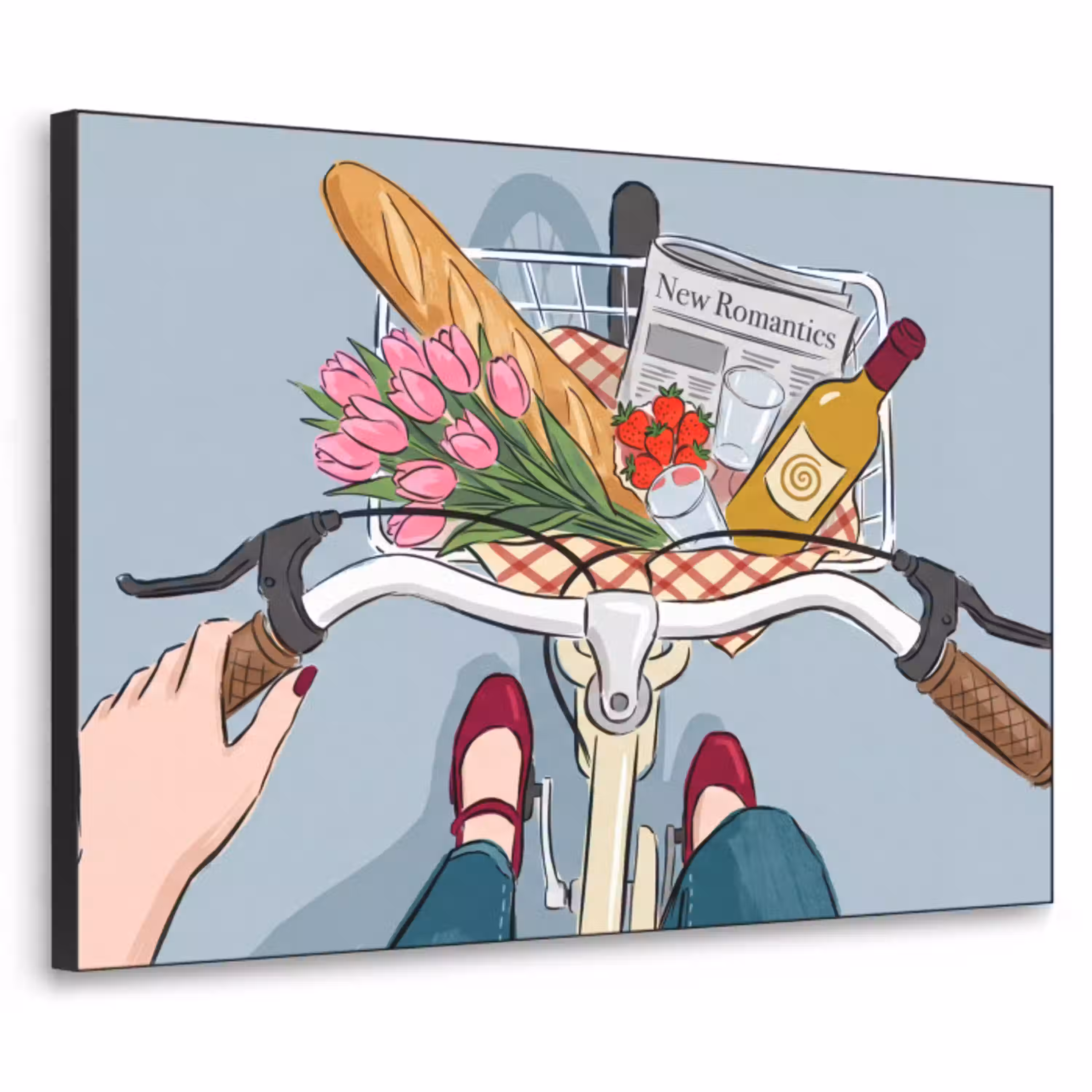 Fiets - Picknick - Zomer - Illustratie Textielframe zwart klein -3d
