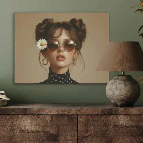 Vrouw - Beige - Bloem - Modern - Portret PET vilt klein -sfeer2