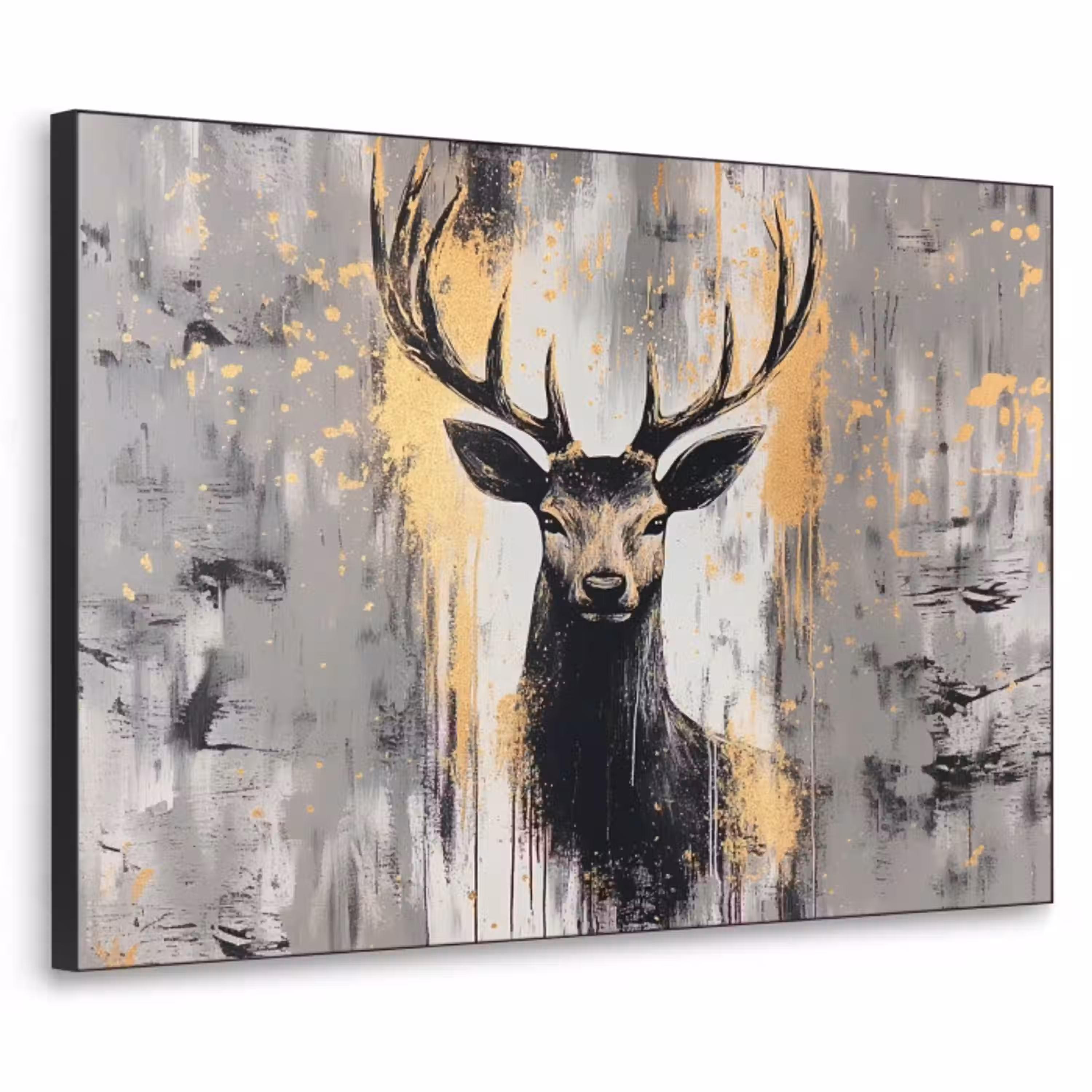 Abstract - Hert - Gewei - Goud Textielframe - compleet frame klein -3d
