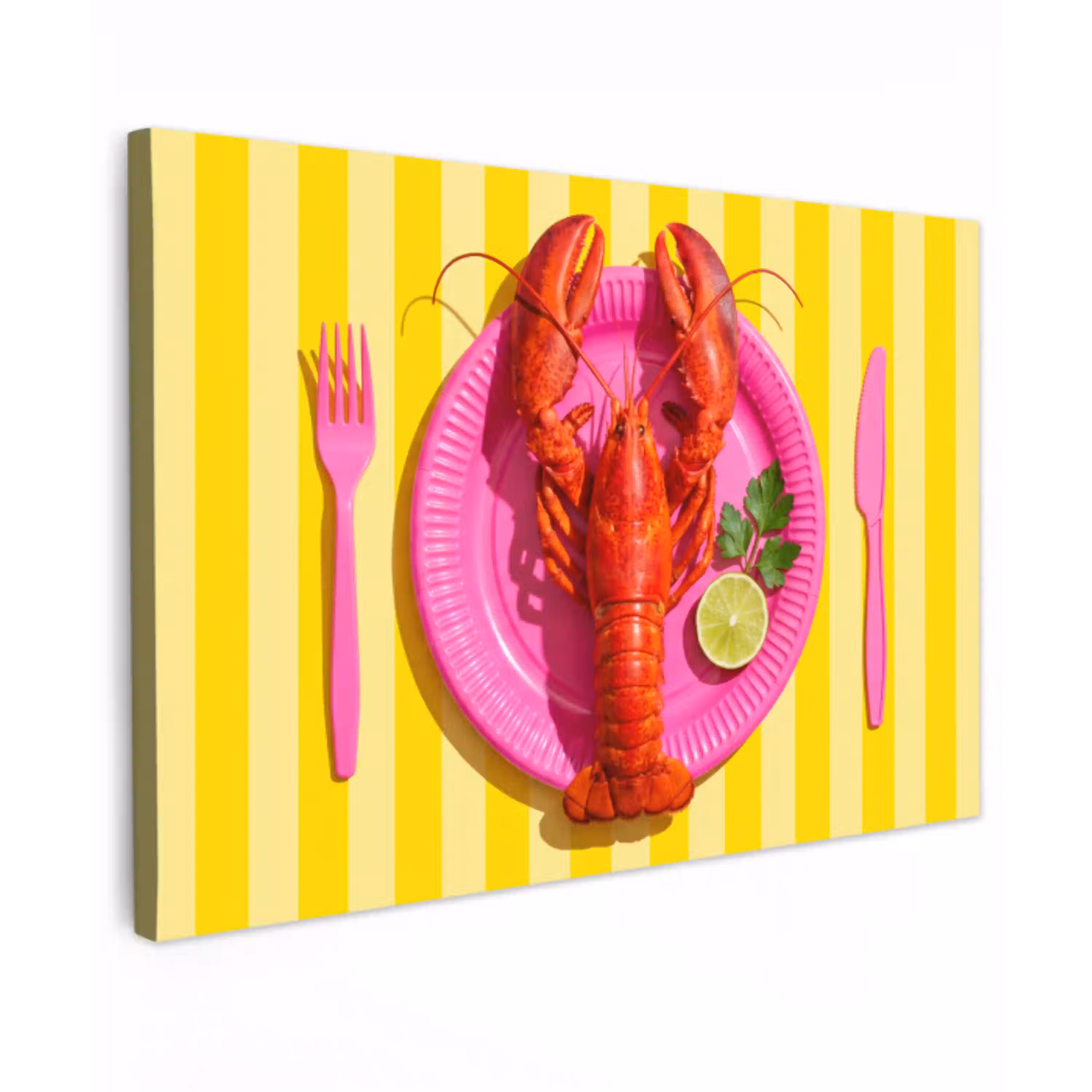 Eten - Roze - Geel - Modern - Culinaire Tuinposter op houten frame 2 cm dik klein -3d