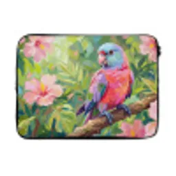 Papagaai - Hibiscusbloemen - Kleurrijk laptophoes neopreen klein -3d