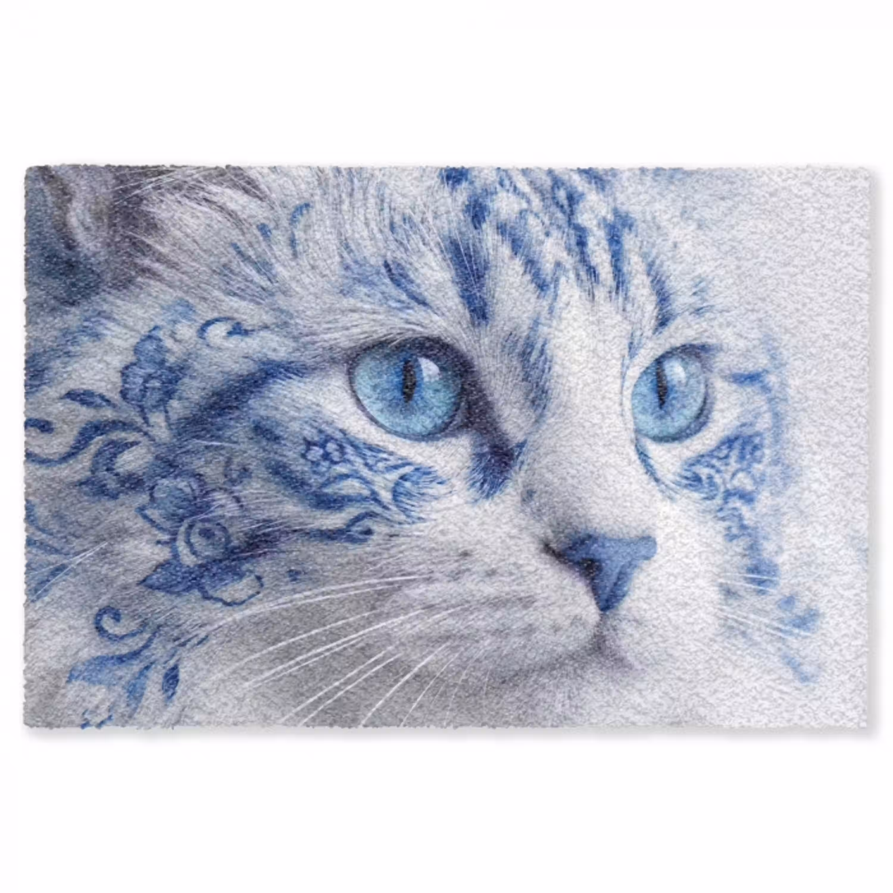 Kat - Patroon - Blauw Vloerkleed Rechthoek klein -3d