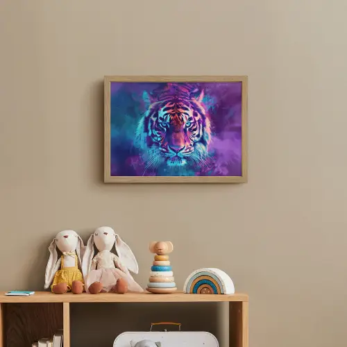 Tijger - Kleurrijk - Rook - Dieren Light Box met batterij (Wandlamp kind) middel -sfeer2_kind