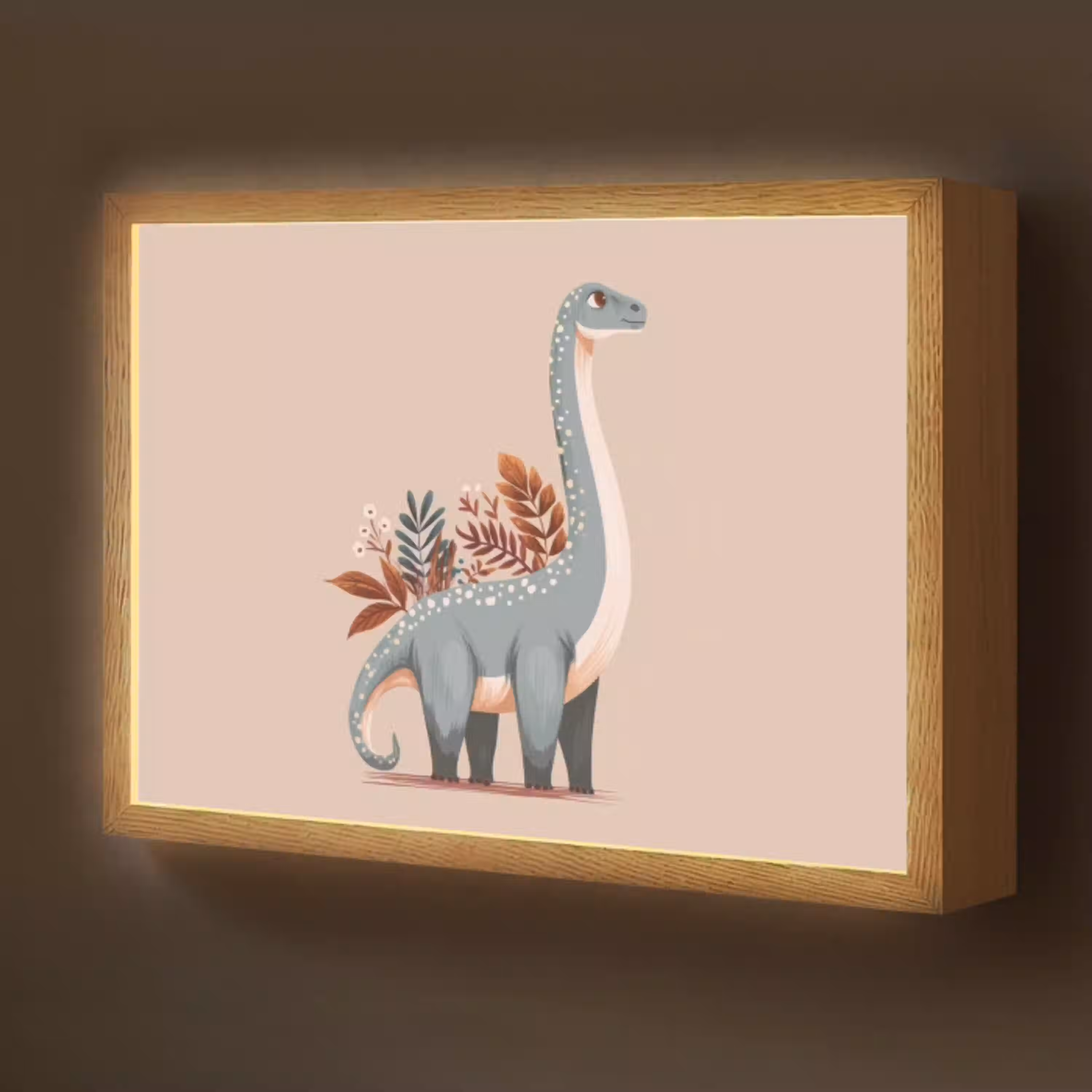 Dinosaurus - Planten - Beige Light Box met batterij (Wandlamp kind) middel -z3d_website