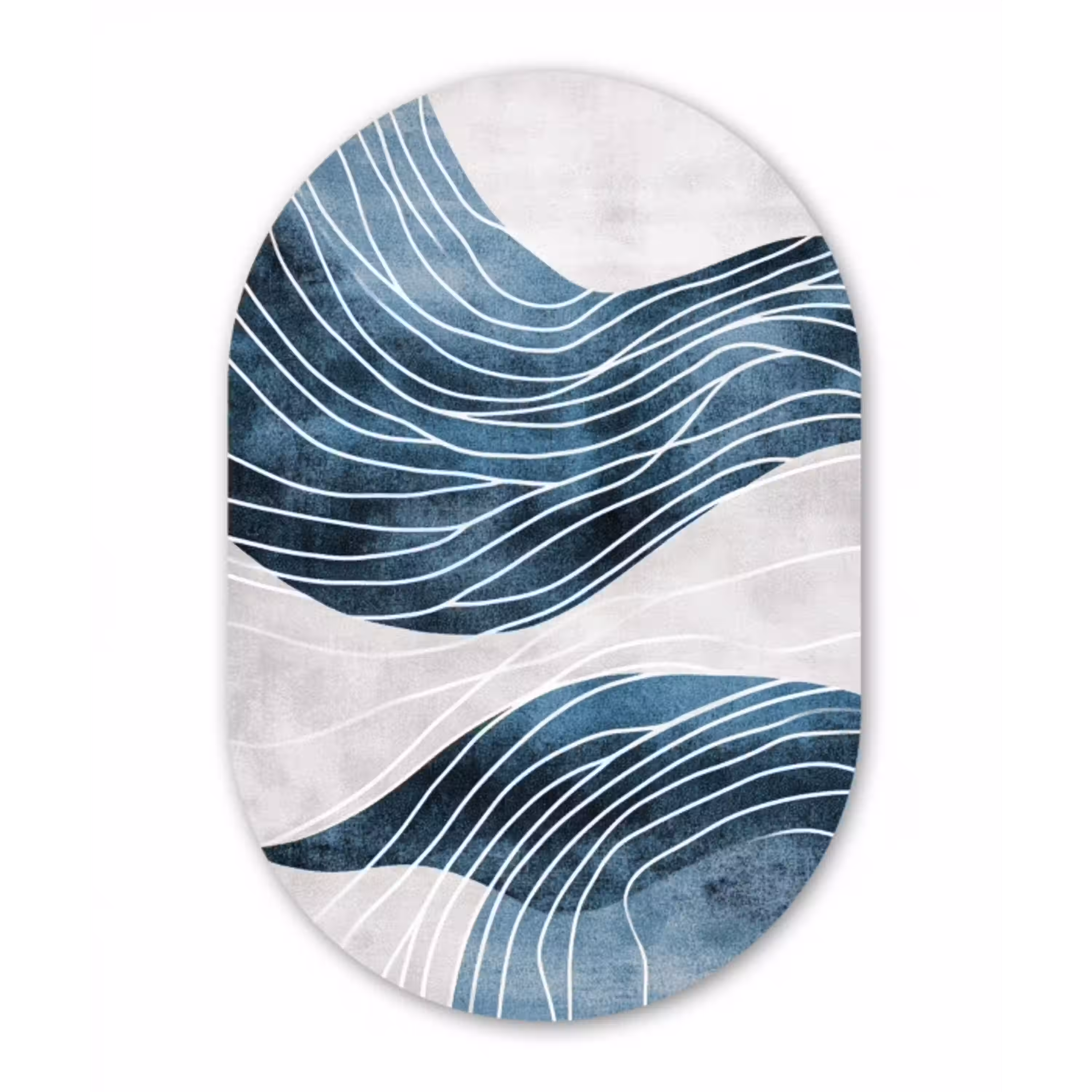 Lijnen - Golven - Abstract - Blauw Wandcirkel Ovaal Glas middel -3d