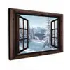 Winter - Landschap - Natuur - Berg - Bomen - Doorkijk - Uitzicht Tuinposter op houten frame 2 cm dik klein -3d