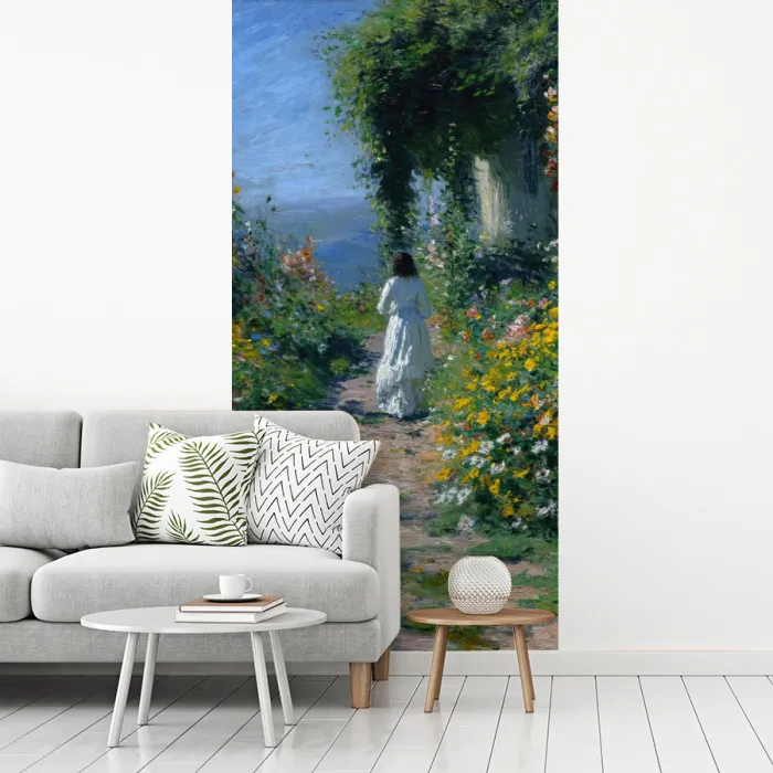 Kat - Vrouw - Bloemen - Huis fotobehang vinyl groot -woonkamer