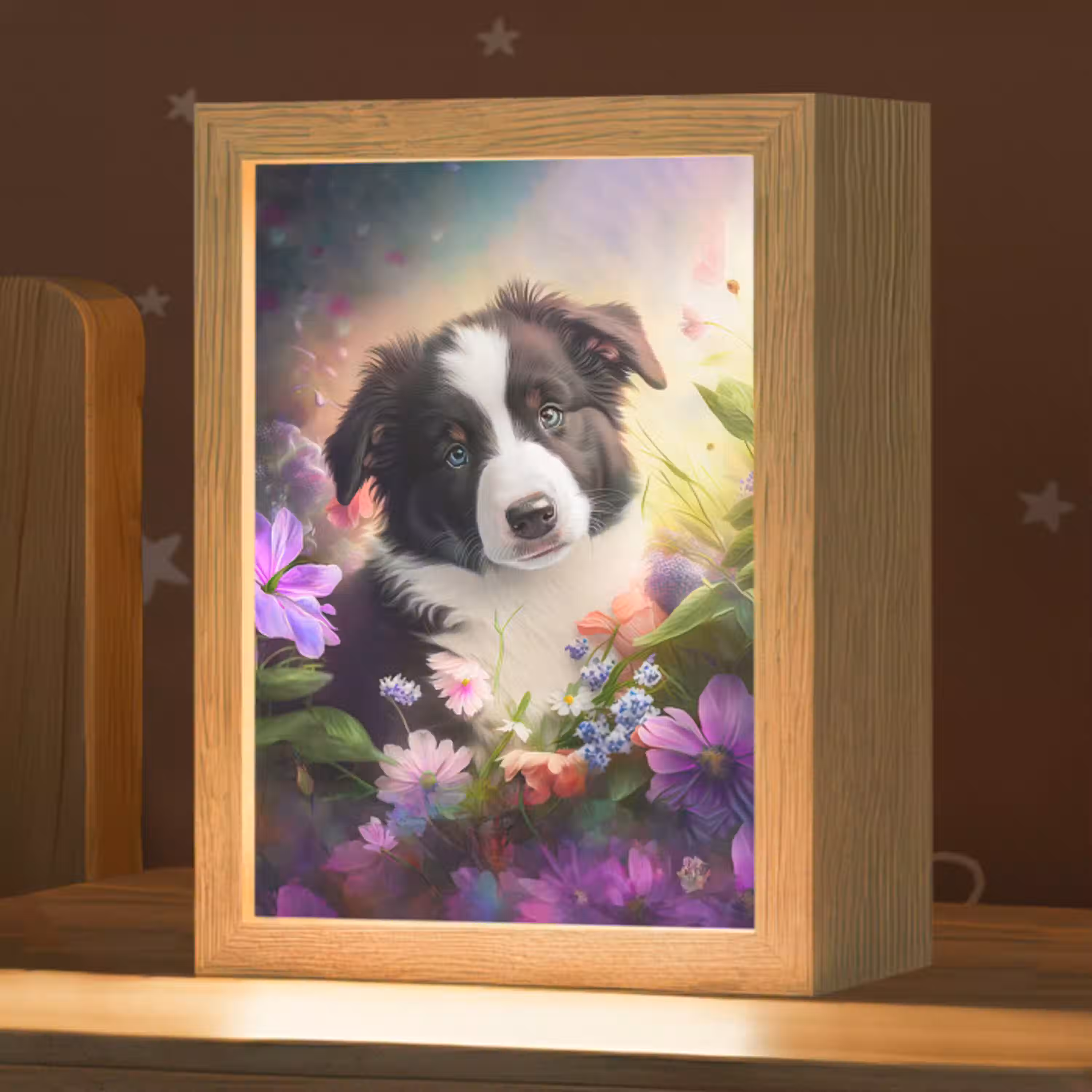 Puppy - Zon - Bloemen - Natuur - Bordercollie - Hond Light Box met kabel klein -zzz_3d_website