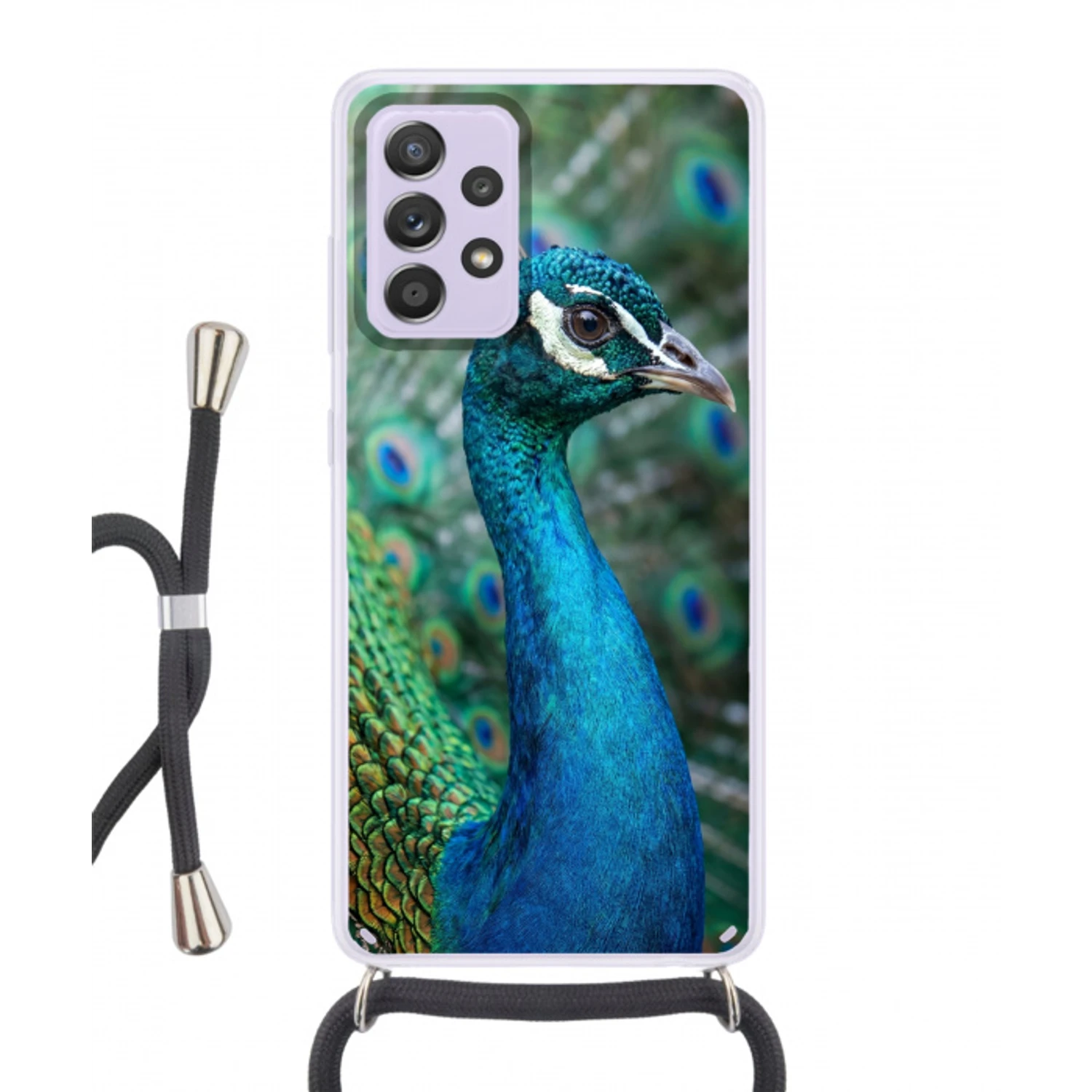 Pauw - Veren - Blauw Hoesje Samsung Galaxy A52 5G met koord klein -3d