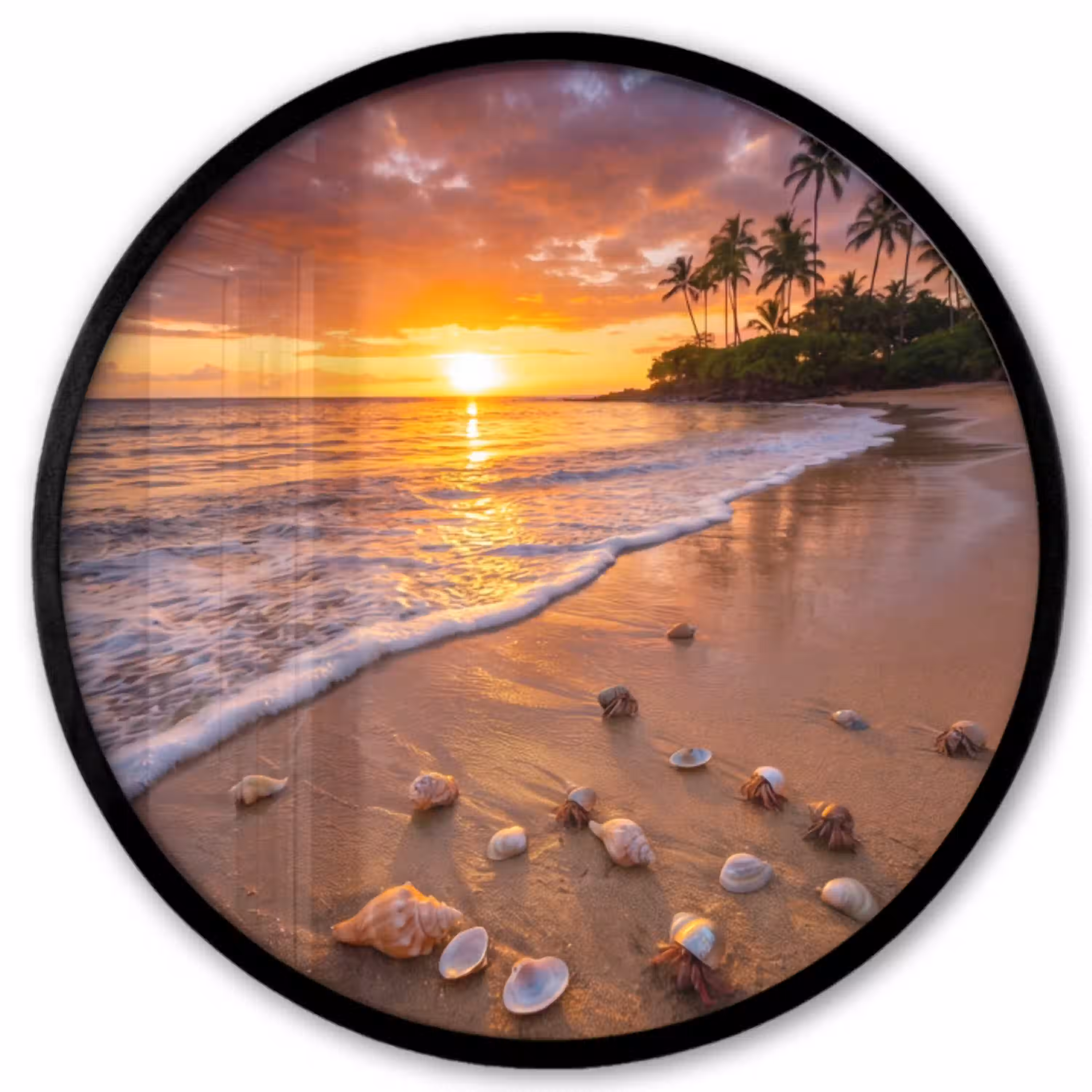 Strand - Zonsondergang - Palmbomen - Natuur - Oranje Fotolijst rond zonder passe partout klein -3d