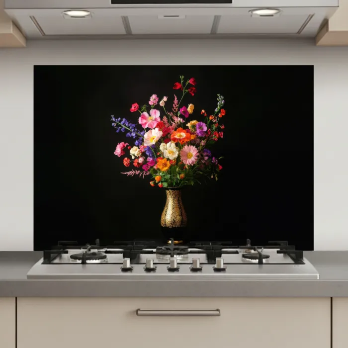 Kleurrijk - Boeket - Vaas - Goud keuken achterwand spatscherm klein -3d_website